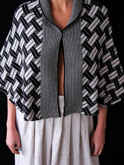 Veste poncho à col rond Jacquard