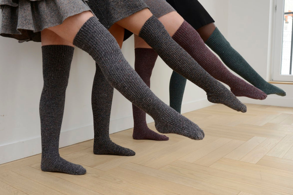 Chaussettes Hautes Femme Mi-Cuisses Éponge - Bas Chauds Longs Jambières Hiver (One Size)